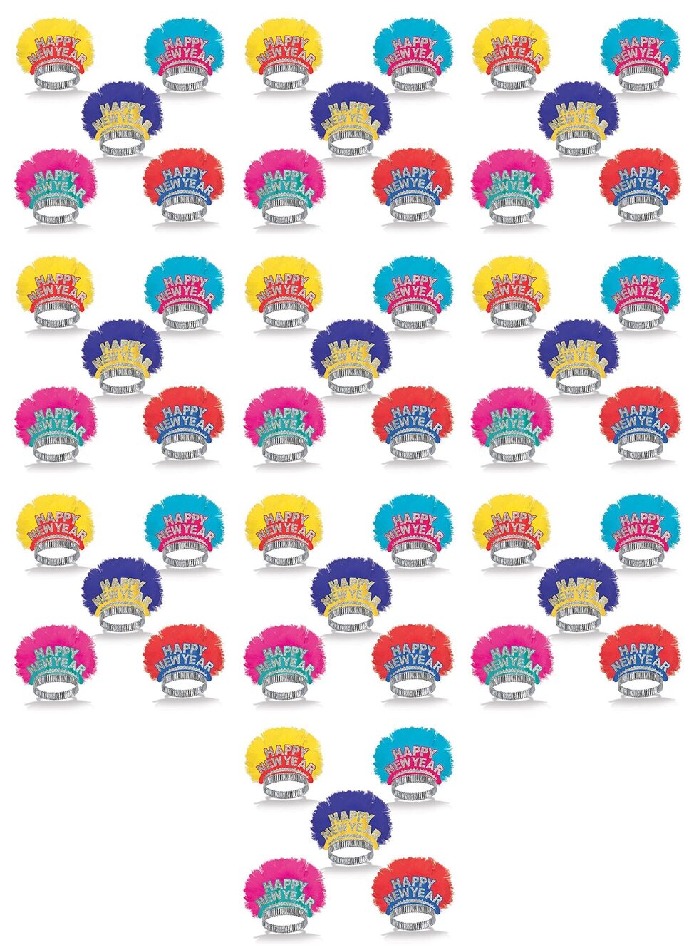 9553 50-Person Happy New Year Bird of Paradise Sparkly Tiaras, Multicolor